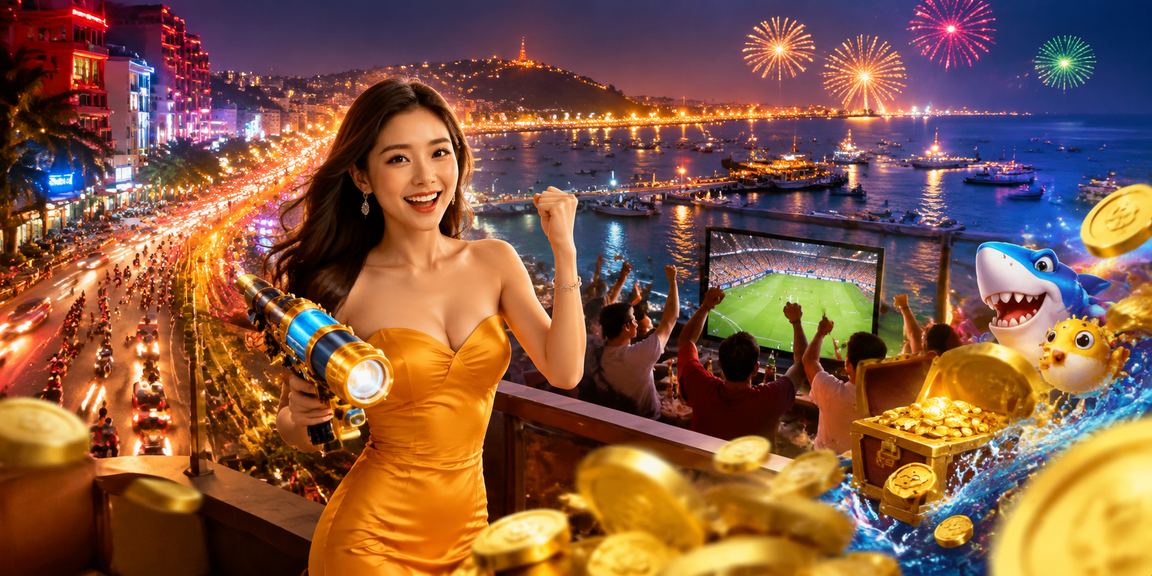 Người dùng tại bãi biển Vũng Tàu chơi game bắn cá trực tuyến buổi chiều trên điện thoại